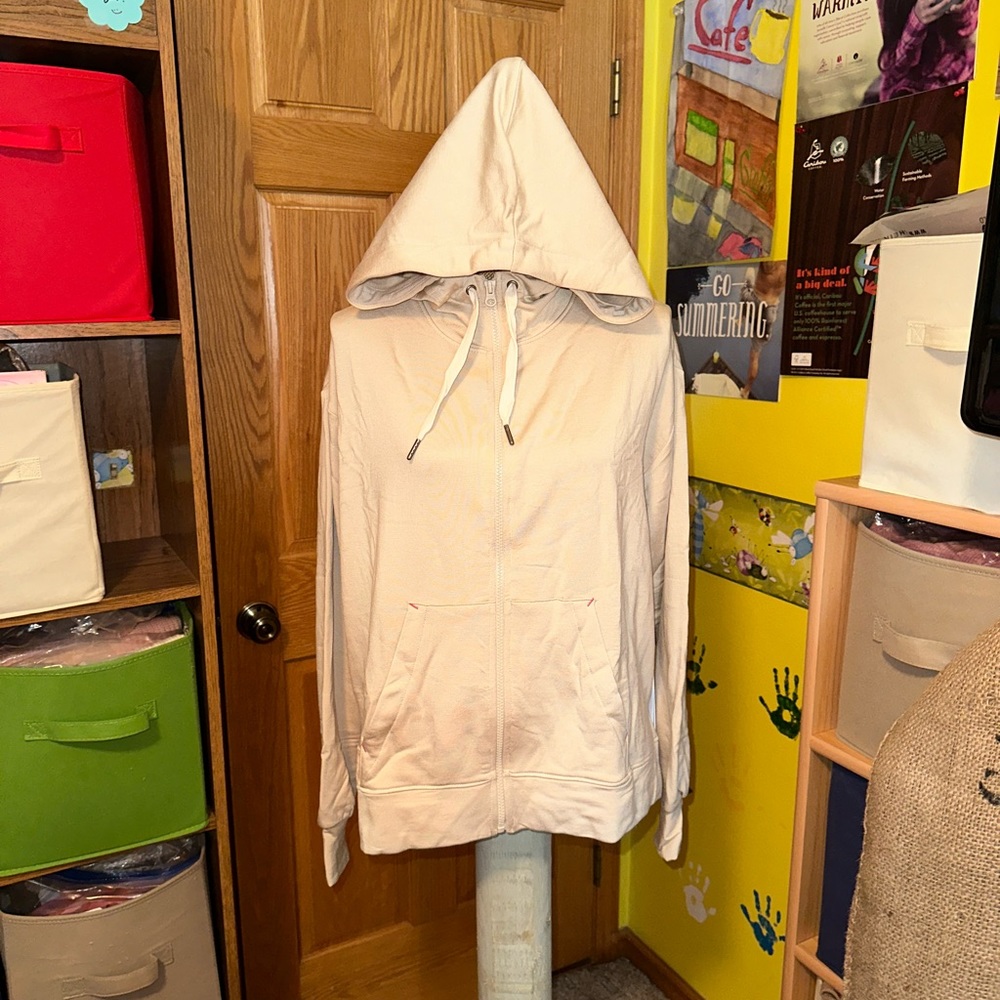CALME BY JOHNNY WAS ZIP HOODIE WITH SIDE SLITS-beige - Picture 14 of 16